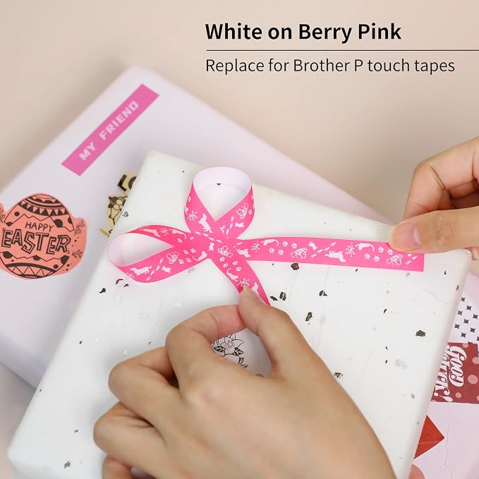 Compatible with Brother Label Maker Tape Pink TZE-MQP35 P-Touch Label Tape | 12mm 0.47" Berry Pink TZe TZ Pastel TZEMQP35 Work with PT-D410 PT-D220 PT-D210 PT-D200 Ptouch Refills, 1/2 Inch, 4-Pack