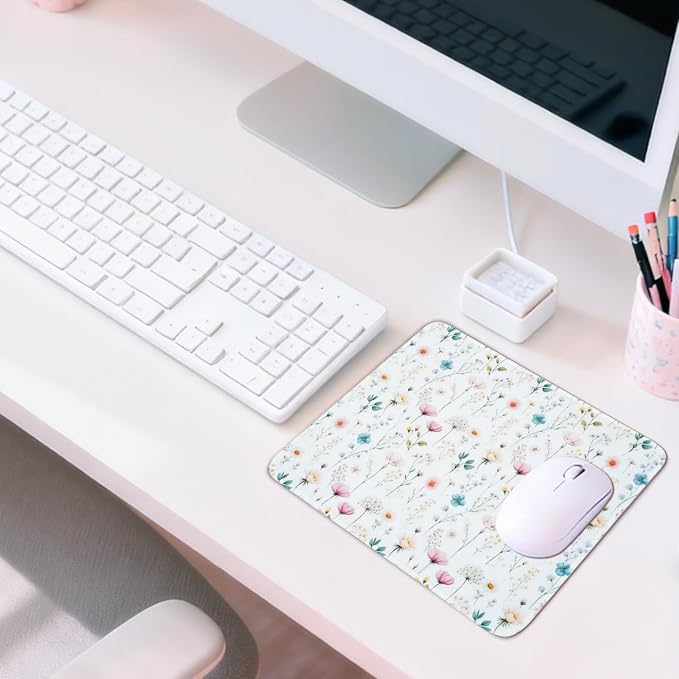 Mouse Pad for Desk with Stitched Edge, Premium Cute Washable Mouse Pads. Computer Mousepad with Non-Slip Rubber Base, Mousepads for Laptop, 9.25x7.75x0.12 inch (Soft Meadow)