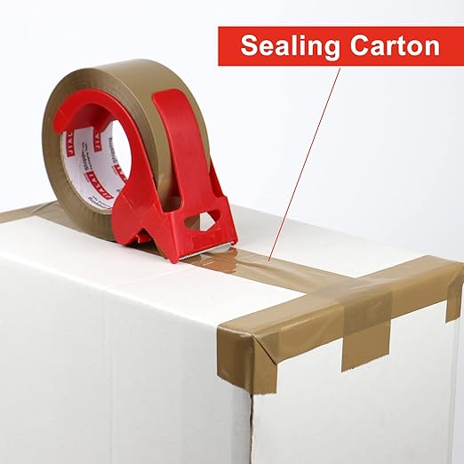 Brown Packing Tape with Dispenser, 2.4 mil, 1.88 inch x 110 Yards 6 Rolls, Ultra Strong, Refill Industrial Shipping Box Packaging Tape for Moving, Office, & Storage
