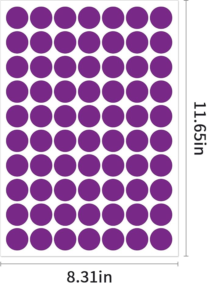 1" Purple Dot Stickers 1050 PCS Circle Round Color Coding Label | Used for manual labor in kindergartens, garage yard price sales, organizing activity color groups,marking spice bottles