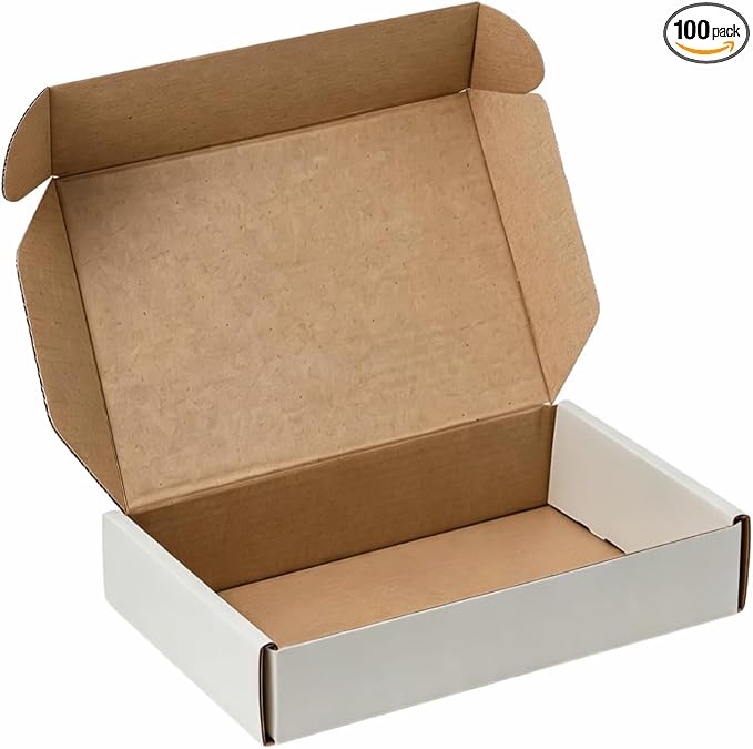 100 Pack 6"x4"x1" inch Small Shipping Boxes White Corrugated Cardboard Box for Small Business, Mailer, Shipping, and Packing