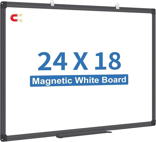 White Board Dry Erase, 24 x 18 inch Magnetic Dry Erase Board Whiteboard for Wall, Black Aluminum Frame Hanging Whiteboard Marker Board Writing Board for Home Classroom Office