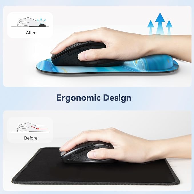 TECKNET Mouse Pad with Wrist Support, Ergonomic Gaming Mouse Pad Pain Relief, Portable Comfortable Mousepad for Computer, Laptop, Office, Home - Non-Slip Base, Waterproof Surface - Light Blue