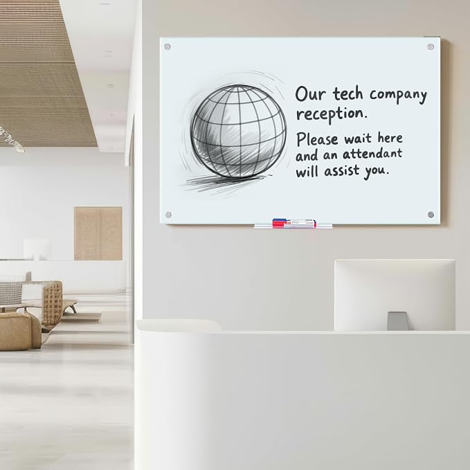 Maxtek Magnetic Glass Whiteboard 48x 32 in, Frameless Glass Board for Wall | Glass White Board Dry Erase Wall Mounted, Strong Magnetic Surface, Markers, Magnets, and Eraser for Classroom, Home, Office