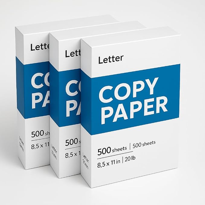 3 Reams Standard Size Copy Paper, 1500 Total Sheet,3 Packs Per Box, For Home Office For All TypeS of Printer- MADE IN THE USA