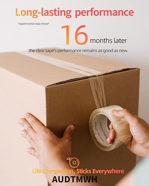 Packing Tape with Dispenser, Clear, Heavy Duty Packaging Tape Designed for Moving, Packing, Shipping and Mailing, 1.88" x 48 Yds, 2 Rolls w/1 Dispenser