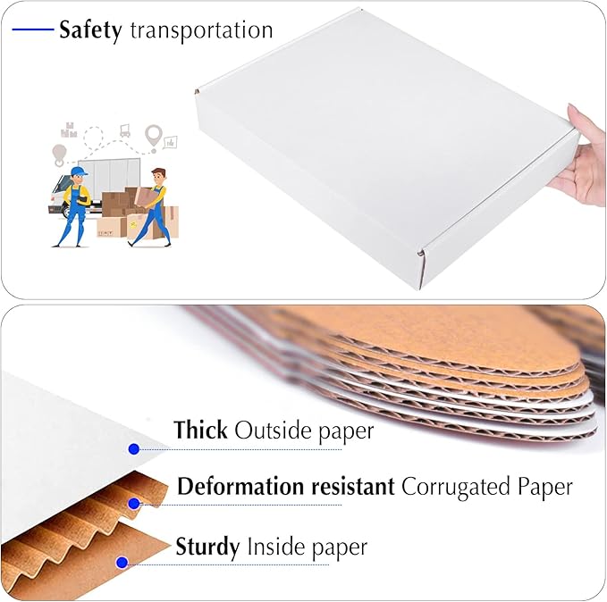 13x10x2 White Cardboard Boxes - 30 Pack, Shipping & Mailing Boxes, Corrugated Packaging