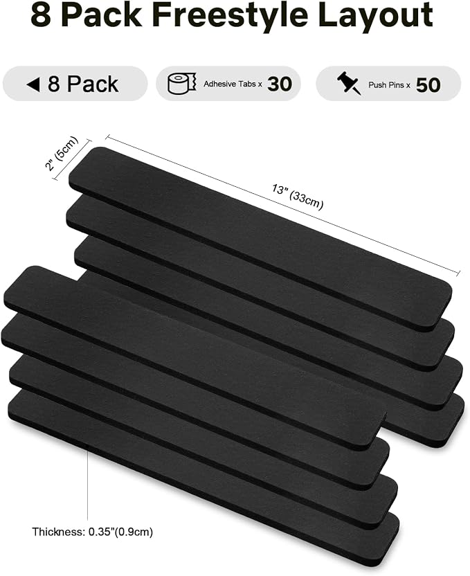 Small Cork Bulletin Board Tiles, Felt Wall Decor and Office Desk Accessories for Vision, Message Center, Picture and Prayer Board, Dorm, Room, Home Office Essentials and Organization(Black)