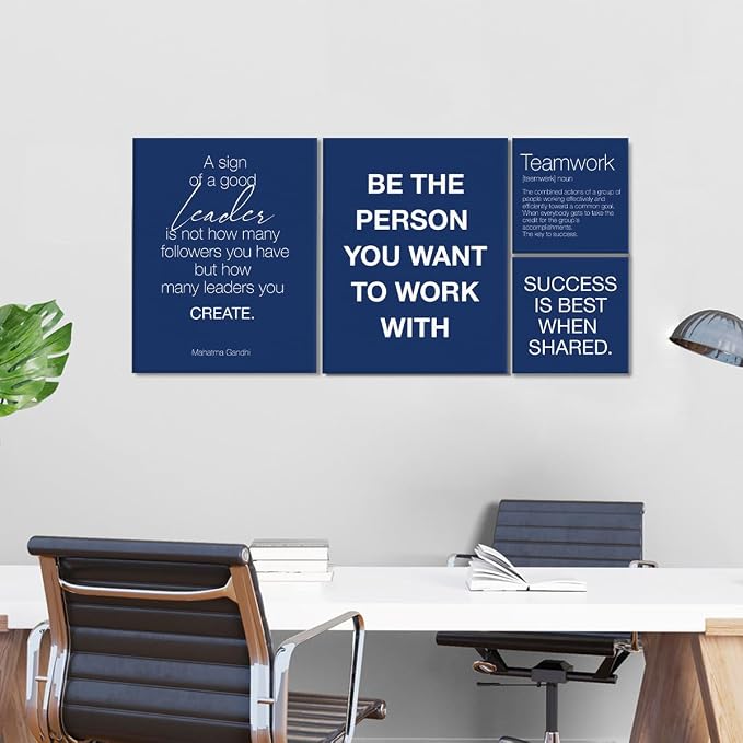 YEOION Navy Blue Motivational Teamwork Office Wall Decor,Inspirational Team Work Wall Art Canvas Frame Artwork for Office Workplace Breakroom Wall Decor Set of 6
