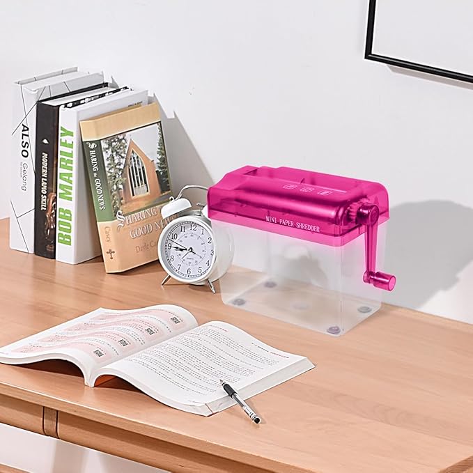 JIKIOU Mini Hand Shredder Portable Paper Shredder Manual Shredder Documents Paper Cutting Tool Home Office Desktop Stationery Red