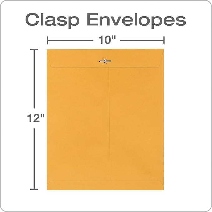 Quality Park 10 x 12 Clasp Envelopes, 100 Pack, Document Envelopes with Gummed Flap, Heavyweight 28 lb Paper with Reinforced Holes and Double Prong Clasp, for Mailing and Storage, Brown Kraft