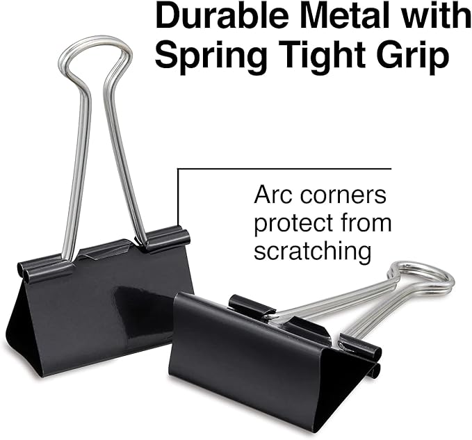 Staples Binder Clips, Large Size, 1" Capacity, Black, 12 Pack – Strong Hold Clips for Office Filing & Paper Bundles