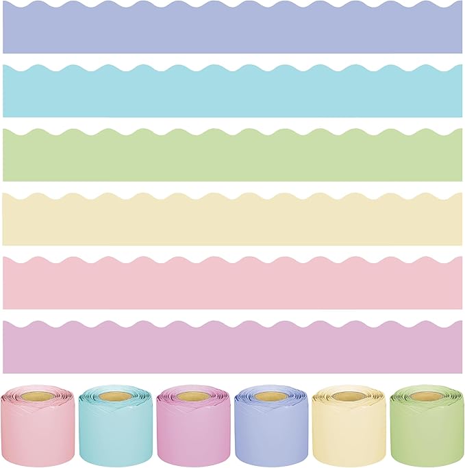 240Ft Pastel Bulletin Board Borders Colorful Classroom Border Trim Pastel Scalloped Borders Rolled Candy Bulletin Board Decorations for Classroom School Home Office Chalkboard Decor, 6 Rolls