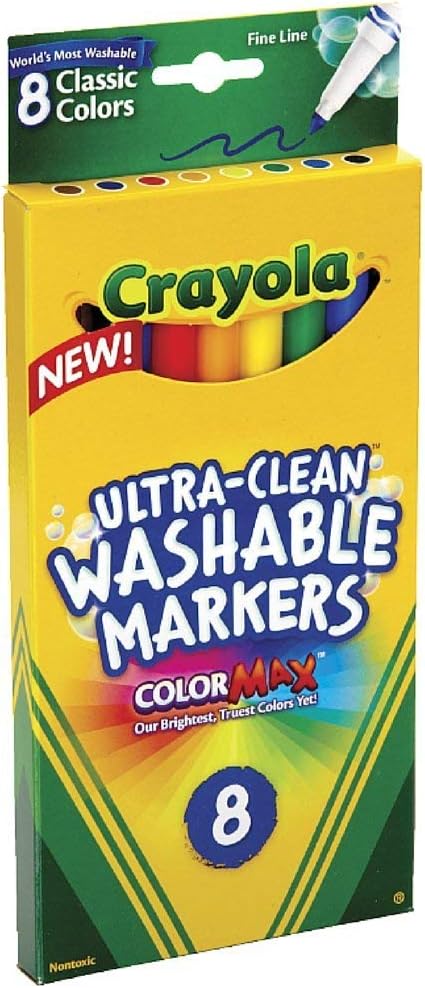 Crayola Ultra-Clean Washable Markers, Color Max, Fine Line Classic Colors 8 Ea (Pack of 3)