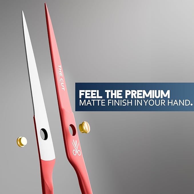 The Cut Factory- 6.5” Professional Hair Scissors - High Carbon 420 Stainless Steel Hair Cutting Scissors, Ultra-Sharp Barber Shears for Salon & Home (RED)