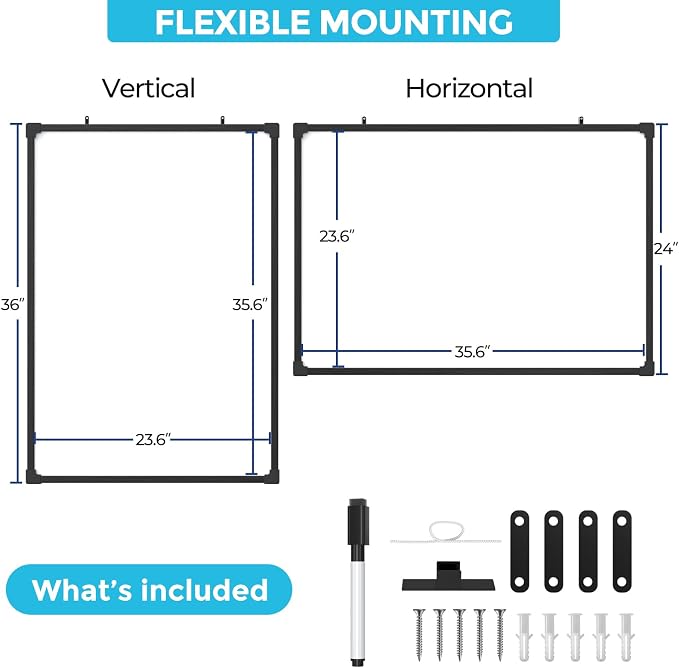 MaxGear 36" x 24" Large Double-Sided Dry Erase Whiteboard, Aluminum Frame | Professional Dry Erase Board, easy wipe, wall mounting, large writing space for home office meeting planning, includes marker
