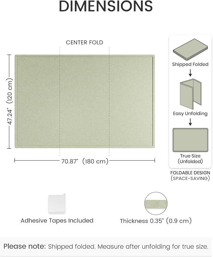Fluxynara 70.8" x 47.2" Large Bulletin Board, Sage | Cork Board Alternative with 48 Removable Adhesive Tabs, Foldable Felt Pin Board for Home, Office, Classroom & Dorm