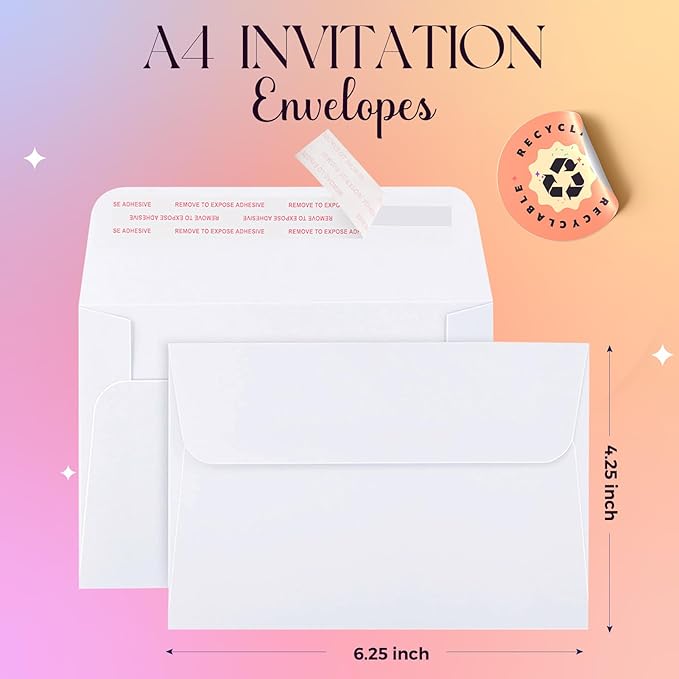 ACSTEP 3000Pack A4 Envelopes 4-1/4 X6-1/4 Inch Self seal White 4 X 6 Envelopes For for Weddings, Invitations, Photos, Postcards, Greeting Cards Mailing,Baby Shower, Graduation