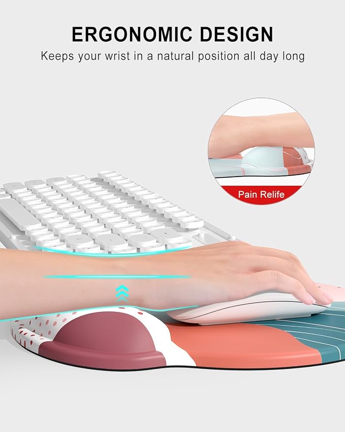 Auhoahsil Ergonomic Mouse Pad with Wrist Rest, Comfortable Silicone Non-Slip Computer Pain Relief Gel Mouse Mat with Wrist Support for Gaming, Work, Office, Women & Men, Cute Pattern, Morandi