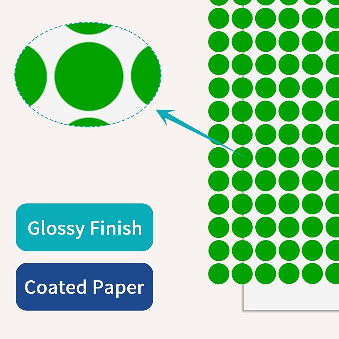 2340 PCS Green Dot Stickers 1/2" Round Circle Coding Labels | Used as calendar markers, kindergarten activities, craftst, recommended for writing with oil-based markers,strong adhesion.
