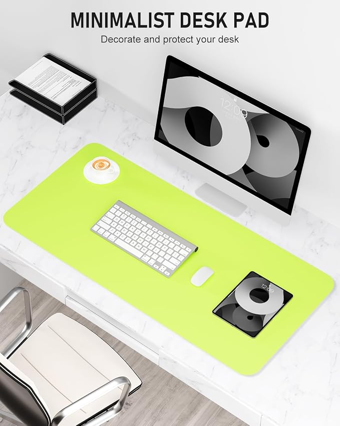 Desk Pad, 35.5" x 17" PU Leather Non-Slip Desk Mat Large Mouse Pad for Desktop, Waterproof Laptop Computer Writing Mat for Office, Home, Work, Gaming, Kiwi Green