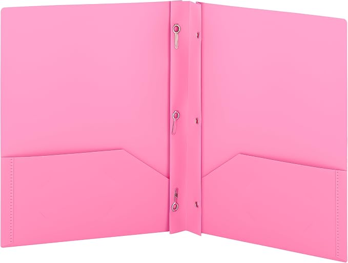 Plastic Folders with Pockets and Prongs Pink - Two Pocket Folder with Brads - 3 Prong Folders with Pockets for Letter Size Sheets, Also Available in Blue, Green, Red, Purple, and Grey, 1 Pc –by Enday