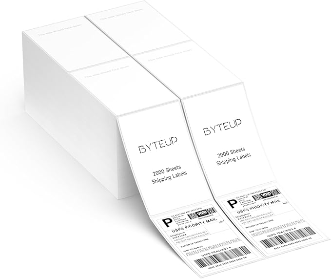4x6 Direct Thermal Shipping Labels, 4000 Fanfold Labels, Strong Adhesive Shipping Label Paper, Water Oil Scratch Resistant, BPA & BPS Free, FSC Certified, for Most Direct Thermal Printers.