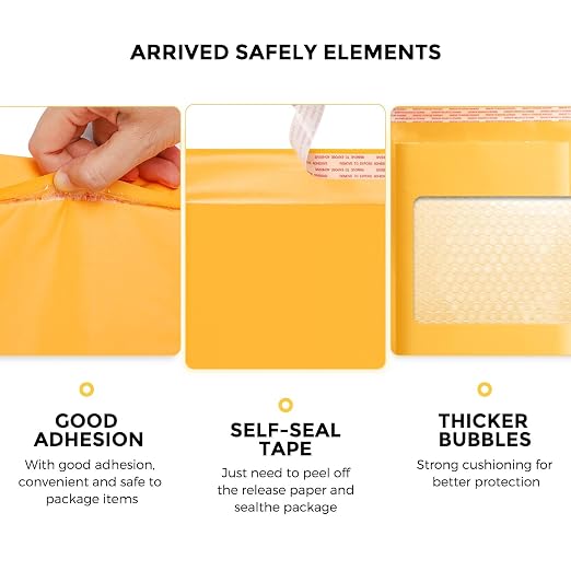 Fuxury Kraft Bubble Mailers 8.5x12 Inch 500 Pack Self Seal Padded Envelopes | #2 Usable Size 8.5x11" Bubble Envelopes Strong Adhesion Padded Mailers Book Mailer Packaging for Small Business,Yellow