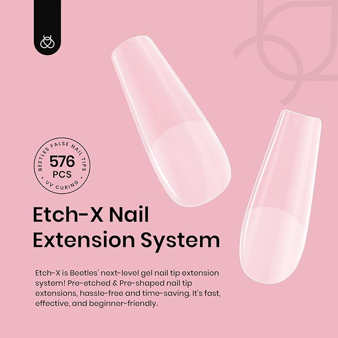 Beetles Gel Nail Tips Short Coffin 576 PCS Half Matte Pre-shape Short Fake Nails 12 Sizes Full Cover Acrylic False Nails Extension DIY Manicure Gifts for Women