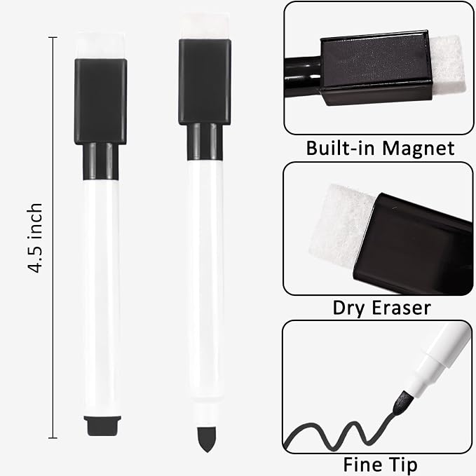 Beieverluck 200 Pieces Black Magnetic Dry Erase Marker with Eraser Cap, Whiteboard Mini Dry erase Markers Bulk, Fine Tip Small Dry Erase Markers for Teachers Office School Supplies