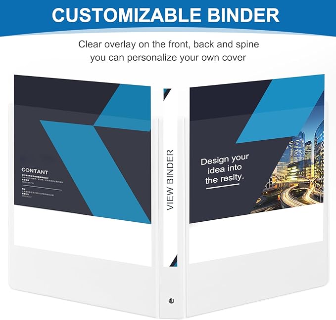 Durable 1 inch 3-Ring Binder, 1" Round Ring Binders with 2 Inside Pockets, Basic 1 in Binders, Clear View Cover 1-inch-Binder Holds 8.5'' x 11''Paper for Office/Home/Back to School（Pack of 12, White）