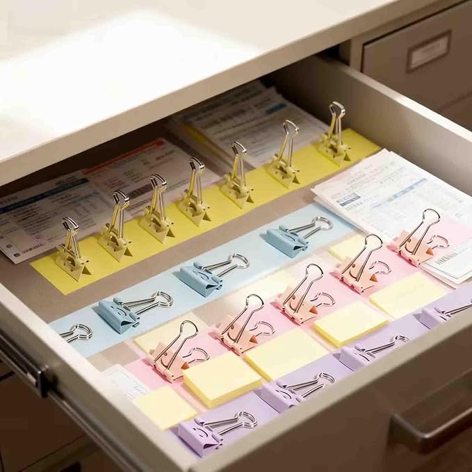 Binder Clips, 48 Pack, 1 Inch, Standard 25mm, Colorful, Hollowed Smile Design, Metal Fold Clamp, Capacity 0.47 Inch, Paper Clips, Office Clips, School & Home Use