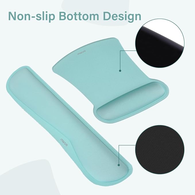 MOSISO Keyboard Mouse Pad Set, Large Gaming Mousepad&Keyboard Wrist Rest | Mouse Wrist Rest&Coaster, Ergonomic Non-Slip Mousepad&Easy Typing Cushion with Memory Foam for Home Office, Aquamarine