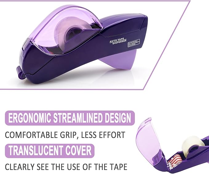 Automatic Tape Dispenser for Wrapping Gifts, Handheld Packaging Tape Dispenser Gun with Cutter, Dispensers for Adhesive Tapes-Purple