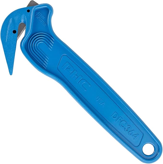 Pacific Handy Cutter Metal Detectable Disposable Film Cutter | Safety Box Cutter & Tape Splitter | Sharp & Durable Steel Blade | Perfect for Cryovac, Plastic Bags, & Shrink Wrap | Blue