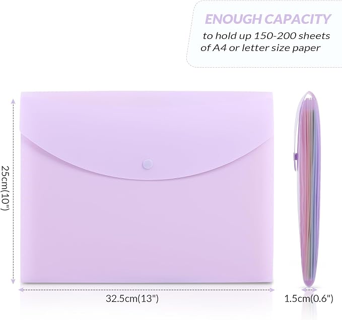 SKYDUE Cute Accordion File Organizer, Expanding File Folder with 8 Pockets, Document Organizer with Colorful Tabs for School, Office, Hospital Tax, Receipts Storage Letter/A4 Size Purple