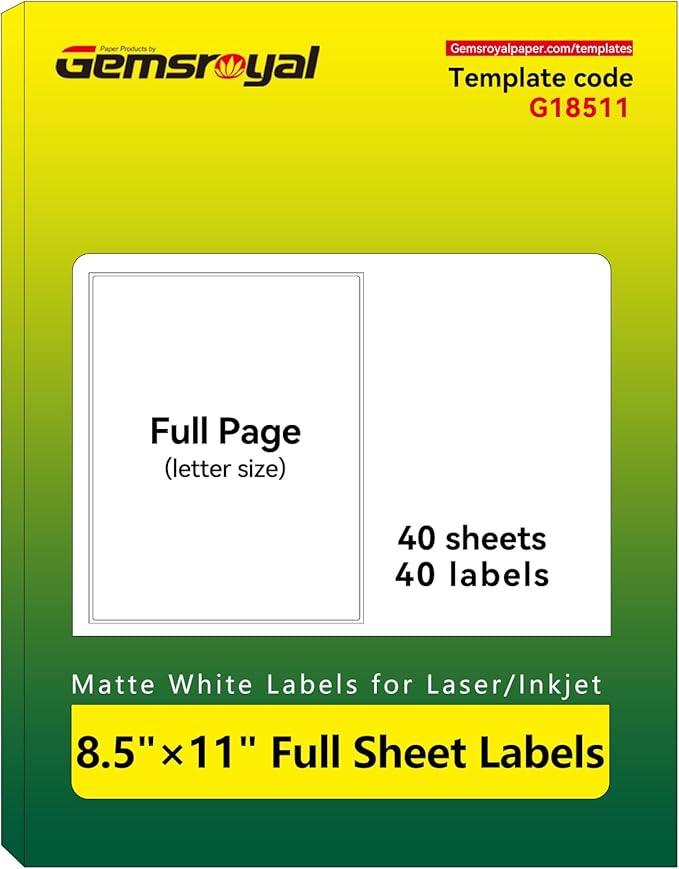 8.5"×11" Full Sheet Shipping Labels Printable,8.5×11 inch White Matte Address Label Stickers for Laser/Inkjet Printer,Full Page Large Mailing Sticker Paper, 40 Blank Labels in Total