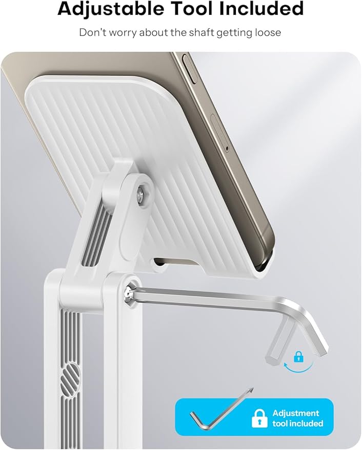 OMOTON Cell Phone Stand for Desk, 2 Pack Adjustable Foldable Phone Holder, 360 Swivel Mobile Stand Fit for iPhone 17 16 15 14 13 Pro Max and All Smart Phones, White & White