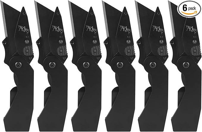 Lichamp 6-Pack Folding Utility Knife, Quick-Change Box Cutter with Razor Blades & Belt Clip, Portable Construction Tool for DIY, Outdoor & Warehouse Use, Black