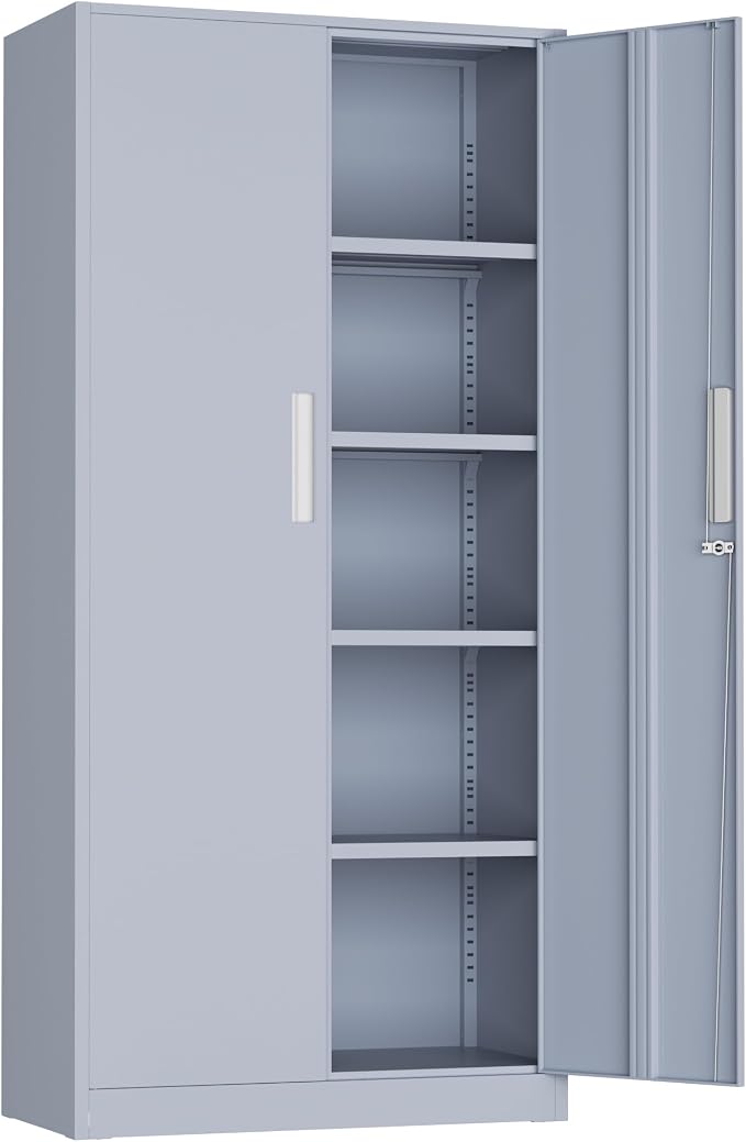 Incbruce 72” Metal Storage Cabinet, Locking Steel Storage Cabinet with 2 Doors and 4 Adjustable Shelves, Tall Lockable Tool for Garage, Home, Office (Cement Grey)