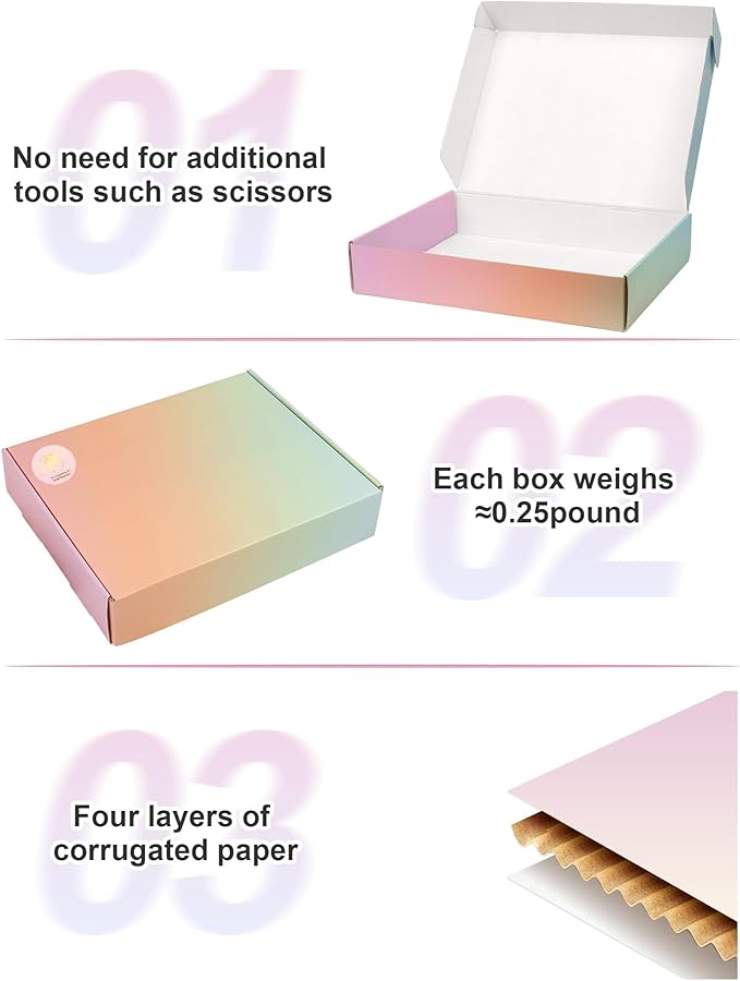 Small Colored Shipping Boxes, 11x8x2 Inch Cute Packaging Box for Gift, Pack of 45