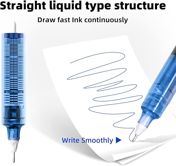 12 Pieces Rolling Ball Pens, Quick Dry Ink 0.5 mm Extra Fine Point Pens Liquid Ink Pen Rollerball Pens Blue