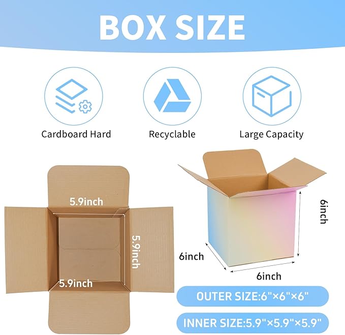 6x6x6 Inch Cute Colorful Shipping Boxes, 30 Pack Corrugated Cardboard Box, Mailing Packaging Boxes for Small Business