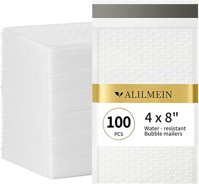 4×8" Inch Bubble Mailers 100 Pack Small Bubble Mailers Waterproof Padded Envelopes Self Seal Adhesive Shipping Bags for Mailing Cards Jewelry Makeup and Small Business Packaging