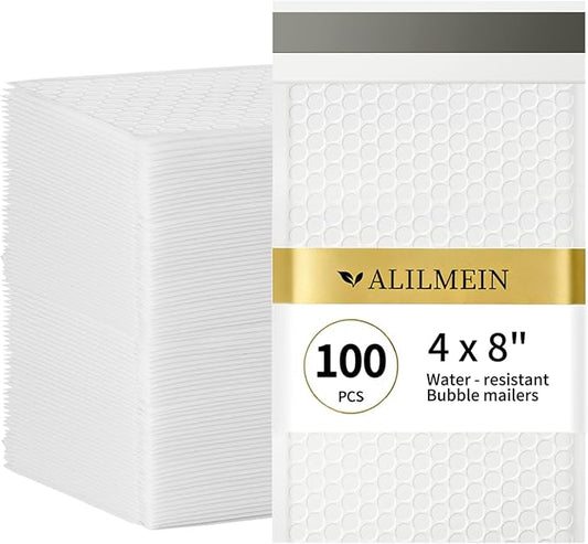 4×8" Inch Bubble Mailers 100 Pack Small Bubble Mailers Waterproof Padded Envelopes Self Seal Adhesive Shipping Bags for Mailing Cards Jewelry Makeup and Small Business Packaging