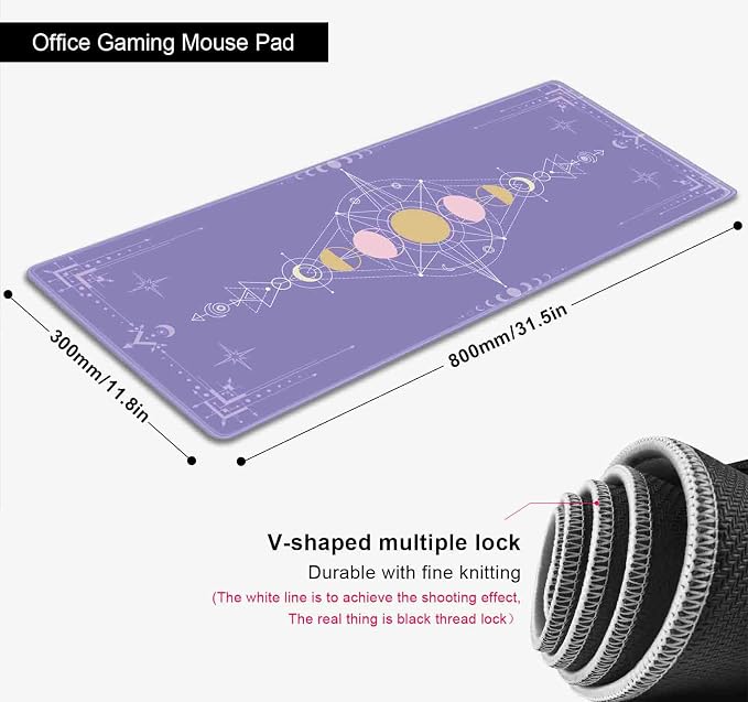 Pastel Purple Moon Phase Desk Mat Cute, Goth Witchy Celestial Large Gaming Mouse Pad, Extended Mousepad Desk Pad for Women Gamer Office, Computer Accessories, Tarot Alter Mat, 31.5 X 11.8 in