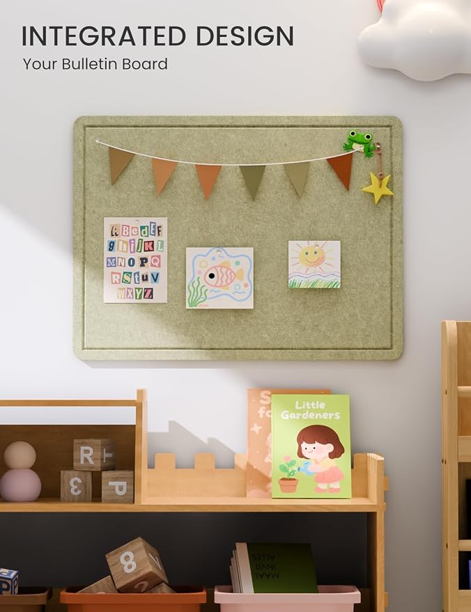 Fluxynara 23.6" x 17.1" Bulletin Board, Olive Green | Cork Board Alternative with 12 Removable Adhesive Tabs, Foldable Felt Pin Board for Home, Office, Classroom & Dorm