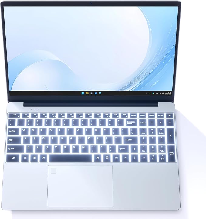Auusda Business Laptop Computer for Work, Notebook PC for College Students, 15.6" FHD Display, Up to 3.4GHz CPU, Backlit Keyboard, Fingerprint ID, Up to 10TB Storage, 16GB DDR4 RAM, 1TB NVMe, Silver