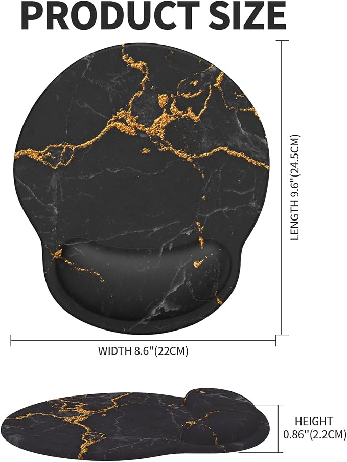 Mouse Pad with Wrist Rest, Comfortable Computer Mousepad with Gel Wrist Support Smooth Surface and Non-Slip PU Base for Pain Relief, Laptop, Office & Home (Black Marble)