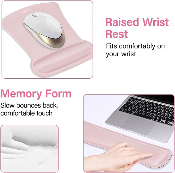 MOSISO Keyboard Mouse Pad Set, Large Gaming Mousepad&Keyboard Wrist Rest | Mouse Wrist Rest&Coaster, Ergonomic Non-Slip Mousepad&Easy Typing Cushion with Memory Foam for Home Office, Pink
